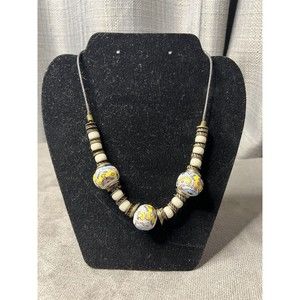 VTG Tribal Art Ethnic Hand Painted Ceramic Berber Bead Necklace